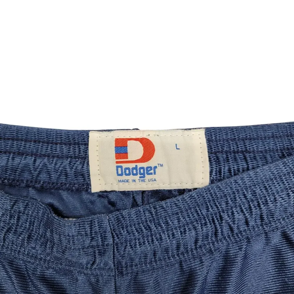 Vtg Dodger Nylon Gym Shorts Mens L Navy Blue D Logo Athletic Made in USA READ